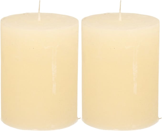 Atmosphera Stompkaars - 2x - ivoor wit - 7 x 9 cm - middel rustiek model - cilinderkaars - kaars