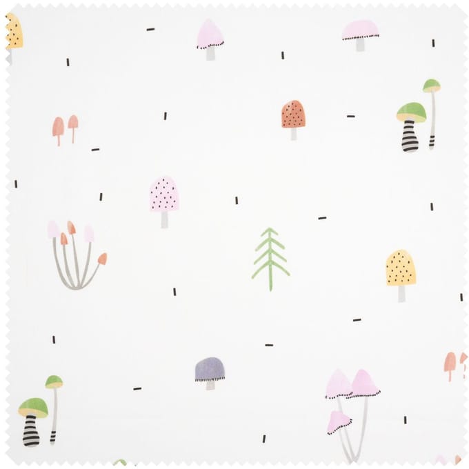 Motiefstof satijnlook "Little mushrooms motley"