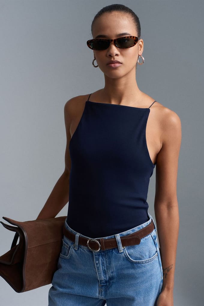 Slim-Fit Halterhals Jersey Blouse