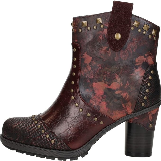 Mustang dames bordeauxrode bloemrijke enkellaarzen met hakken - M0162012