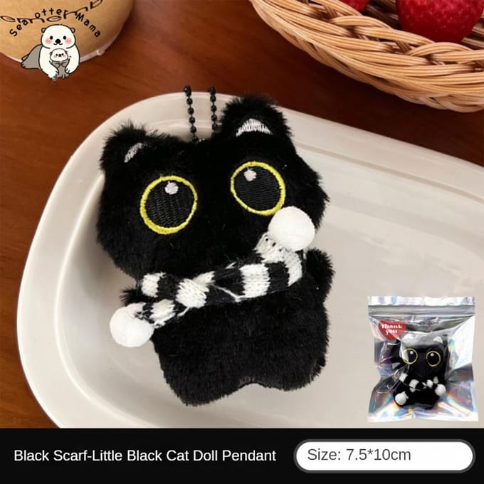 Mignon Peluche Petit Chat Noir Poupée Pendentif Pendentif à Presser Porte-clés Sac à Dos black