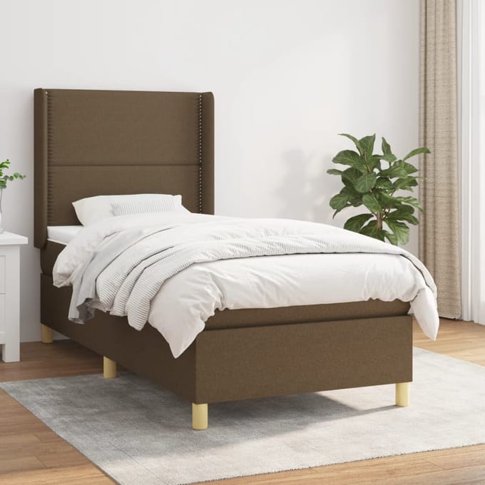 vidaXL - Boxspring - met - matras - stof - donkerbruin - 90x190 - cm