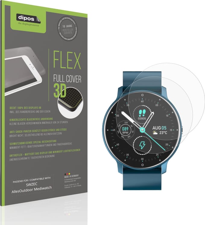 dipos FLEX – 2x Matte Screenprotector geschikt voor SWZEC AllesOutdoor Mediwatch | Volledige Schermbescherming | Case-Friendly