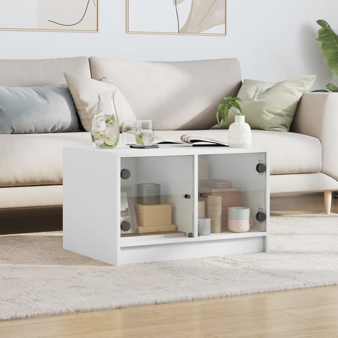vidaXL - Salontafel - met - glazen - deuren - 68x50x42 - cm - wit