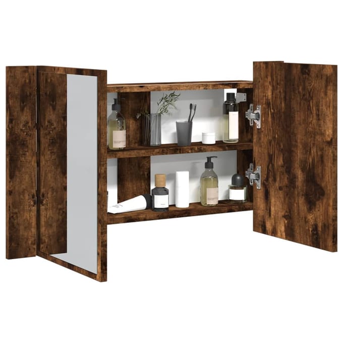 vidaXL - Badkamerkast - met - spiegel - LED - 80x12x45 - acryl - gerookt - eikenkleur