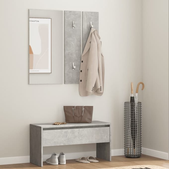 vidaXL - Garderobe - set - bewerkt - hout - betongrijs