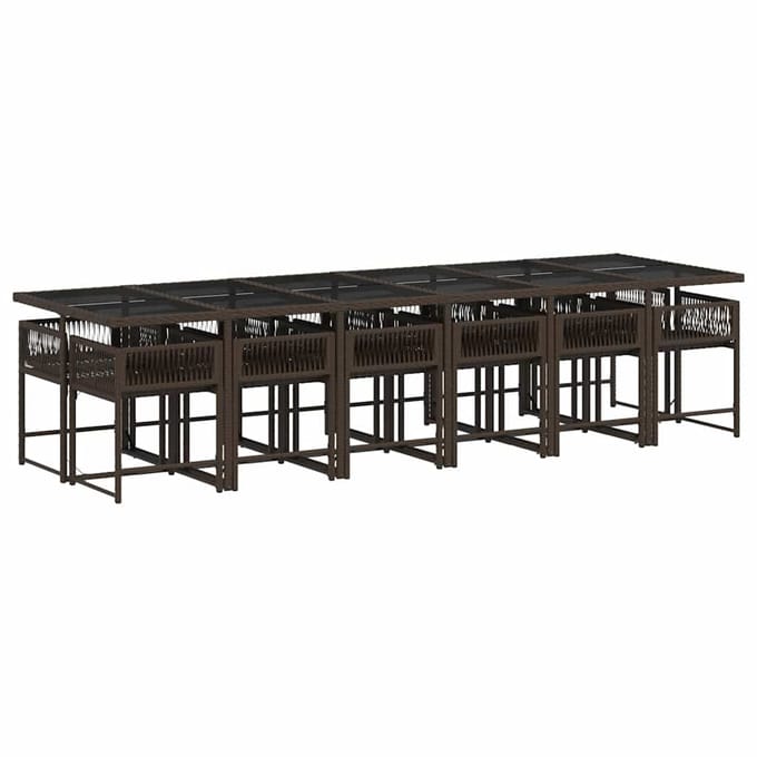 vidaXL - 13-delige - Tuinset - met - kussens - poly - rattan - bruin