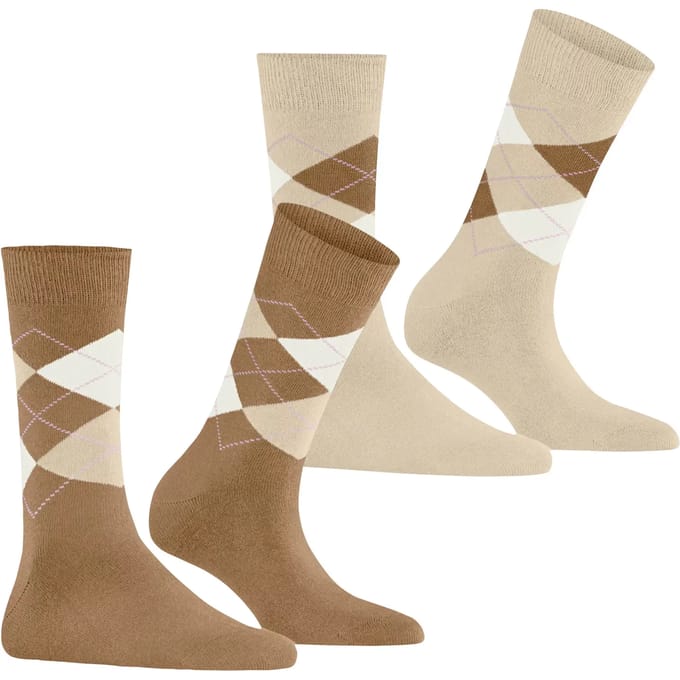 Burlington Everyday Argyle 2-Pack gedessineerd katoen sokken dames beige - maat 36-41