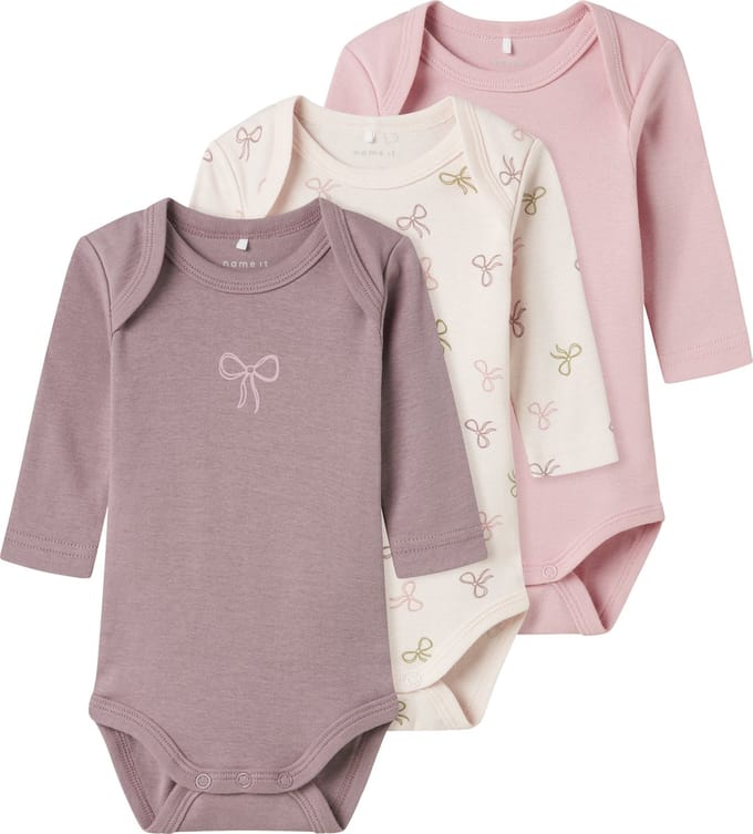 NAME IT - NBFBODY 3P LS BARELY PINK BOW NOOS - Baby - Maat 80