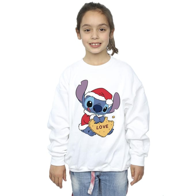 Disney Meisjes Lilo And Stitch Kerstmis Love Biscuit Sweatshirt (Wit)