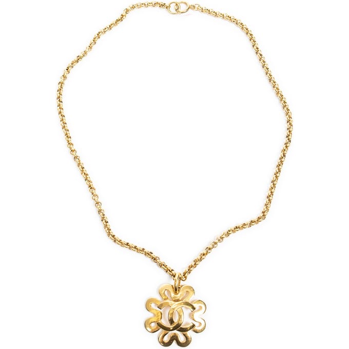 Large CC Logo Clover Pendant Necklace  Ketting
