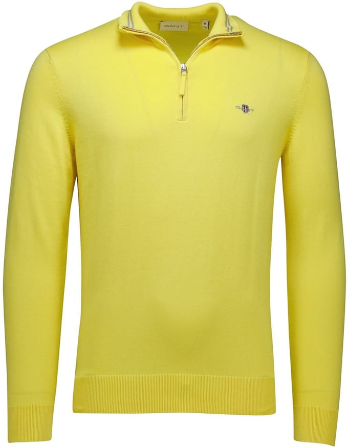 katoenen Gant half zip trui effen geel