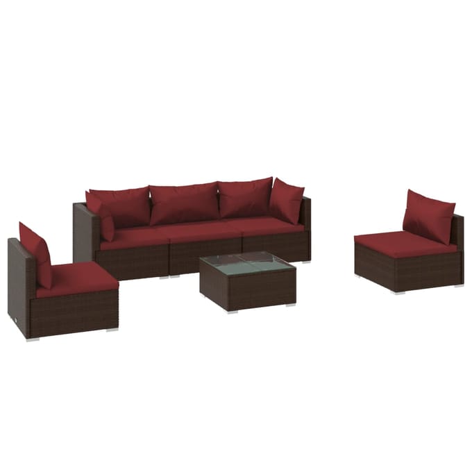 vidaXL - 6-delige - Loungeset - met - kussens - poly - rattan - bruin