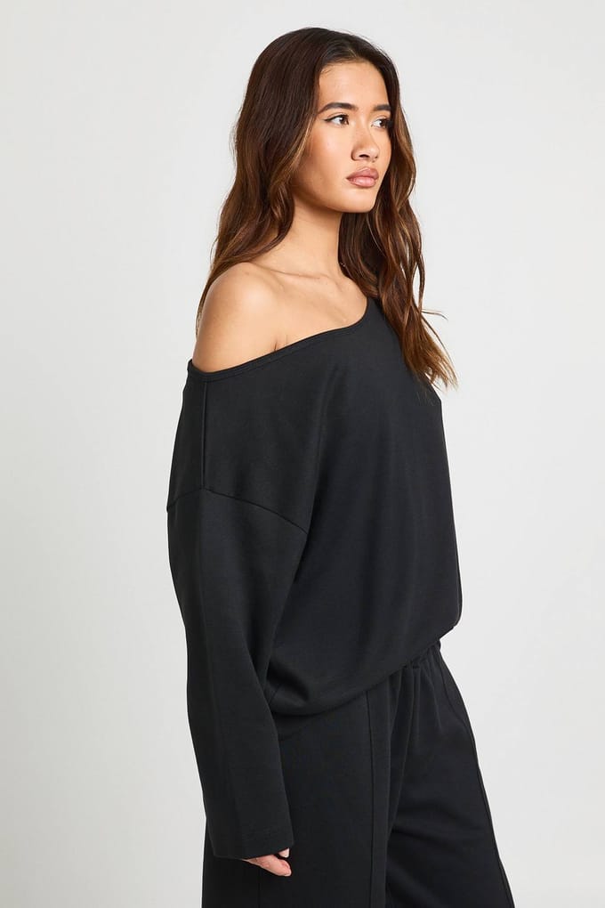 boohoo Dames Interlock Off Shoulder Sweatshirt | Black | Maat: XS