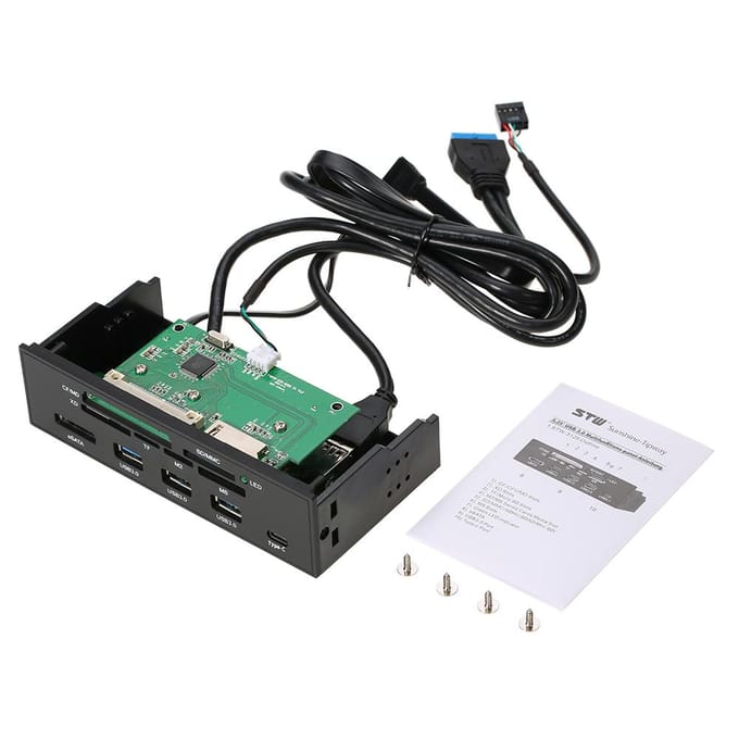 STW 5,25  Kaartlezer Media Dashboard PC Voorpaneel Type-C USB 3.1 USB 3.0 5.25 black