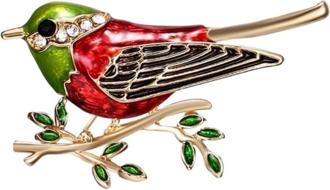 Fako Bijoux® - Broche - Vogel - Vogel Op Tak - 45x26mm - Rood