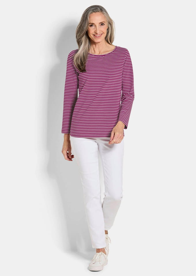 Drie shirts van katoenjersey - bessen / gebroken wit / bessen / gestreept - Gr. 48 van Goldner Fashion