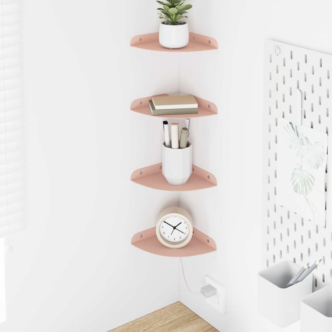 vidaXL - Hoek - Plank - 4 - st - Roze - 15 - x - 15 - x - 2 - cm