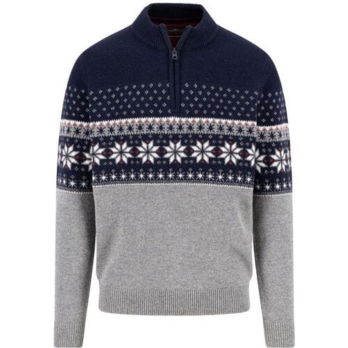Fynch-Hatton Trui Troyer Zip Fair Isle Lambswool Navy / male