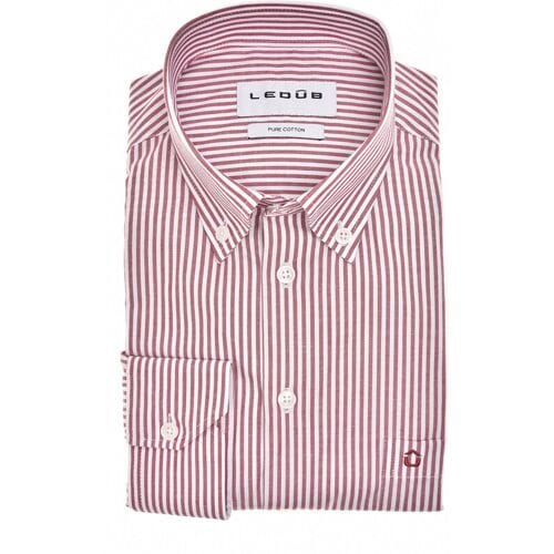 Ledûb Overhemd Striped Button-Down Pure Cotton Donker Rood / male