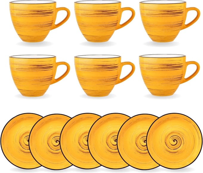 Wilmax Espressokop & Schotel Geel Porselein 75 ml Set van 6