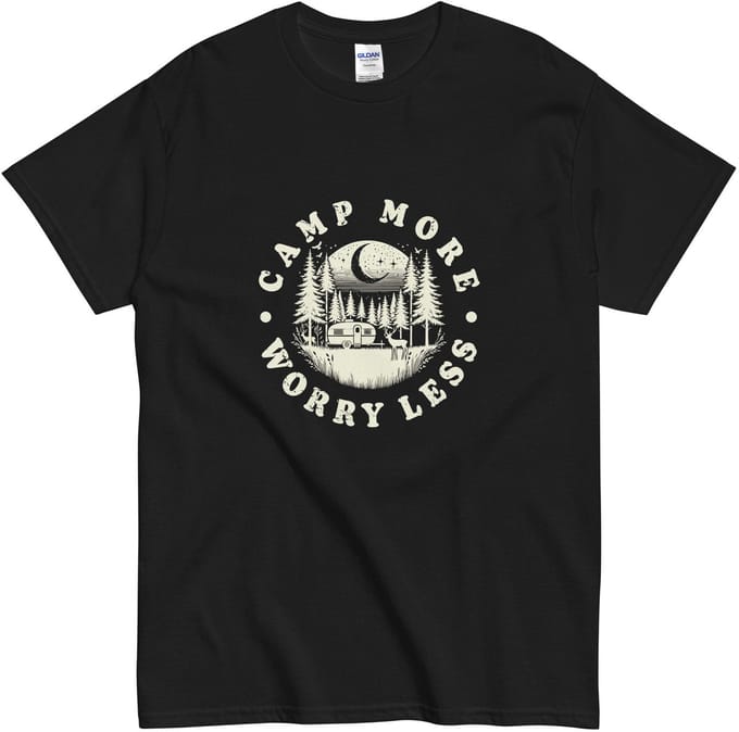 Kampeer Tshirt Dames Heren - Camp More Worry Less Vintage Print - Katoen - Zwart 3XL
