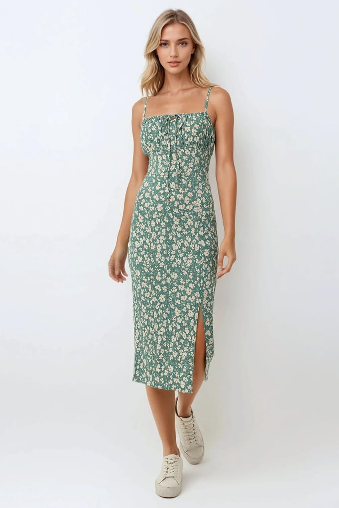Alover Bloemenprint Bodycon Midi Jurk met Splits