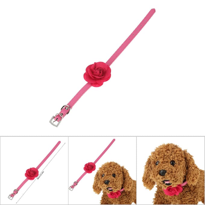 Mode Leuke PU Leer Rozenbloem Bloemblad Hondenhalsband Puppy Kat Halsketting Decor Rozenrood red