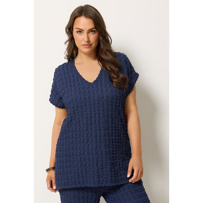 Yours Marineblauw Tshirt Met Bubbeltextuur Size 42