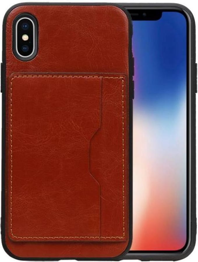 Bruin Staand Back Cover 1 Pasje Hoesje voor iPhone X