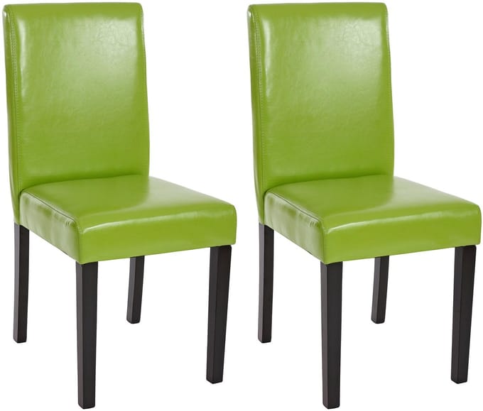 Set van 2 eetkamerstoelen Keukenstoel Littau ~ kunstleer, groen, donkere poten