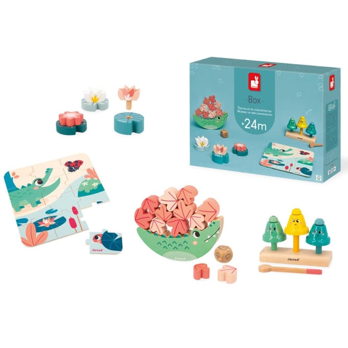 Janod - Box 24 maanden concentratie - Speelset - 4 stuks speelgoed
