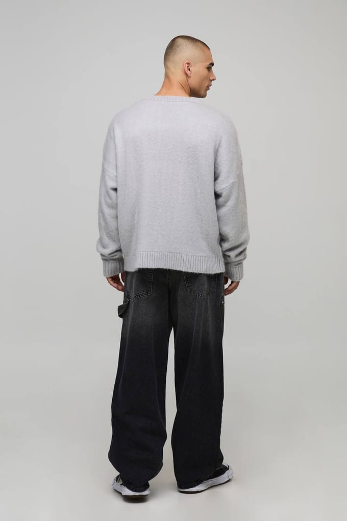 Fluffy Knit BM Jumper | Light Grey | Size Small