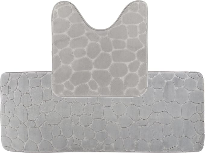 Tendance Badkamer Matten set Pebble - lichtgrijs - extra lang - memory foam - microfiber