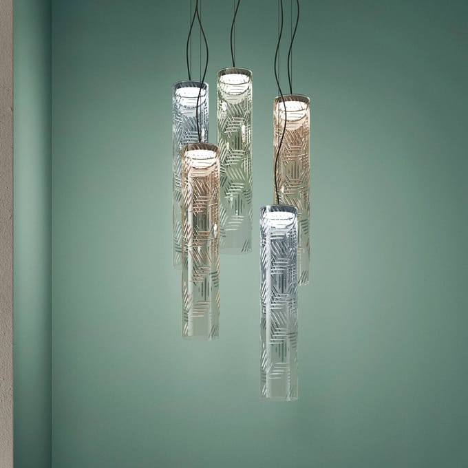 kdln LED hanglamp Jer 1, rookblauw, Ø 10 cm, glas