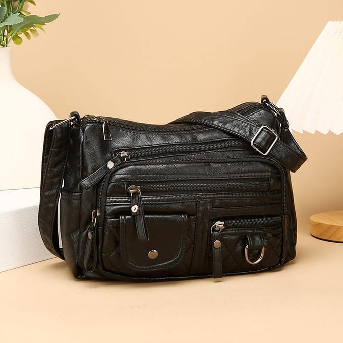 Dames Multi-Pocket Stitching Multi-Layer Schouder Crossbody Tas zwart