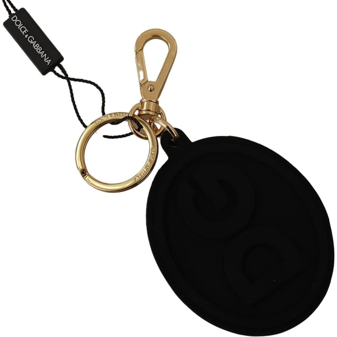 Dolce & Gabbana Black Rubber Rubber DG Logo Gold Brass Metal Keyring Men's Keychain