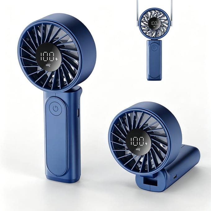 SnelShoppen - Peiyuu Handventilator - Draagbare Ventilator met 4000mAh Oplaadbare Batterij, LED-Display, 6 Snelheden, Mini Ventilator 180° Inklapbaar