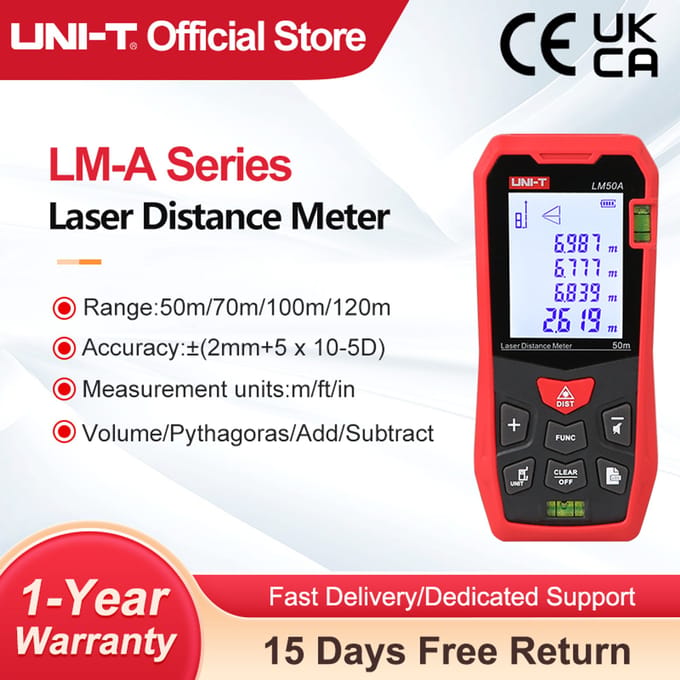 UNI-T Laser-afstandsmeter LM50A LM70A LM100A LM120A Laser Afstandsmeter Digitale Afstandsmeter Meetlint 50m