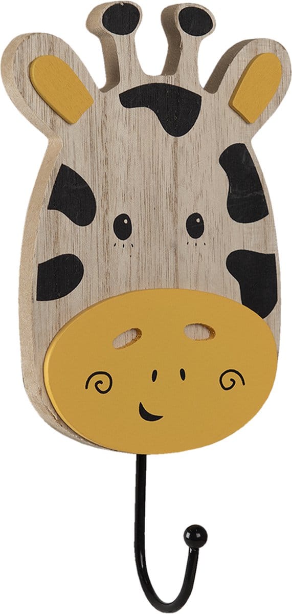 Clayre & Eef Wandhaak Giraf 11x4x21 cm Bruin Geel Hout