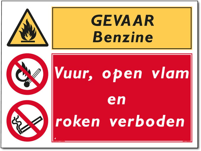 Benzine bord - Vuur, open vlam en roken verboden - Forex - 30 x 40 cm