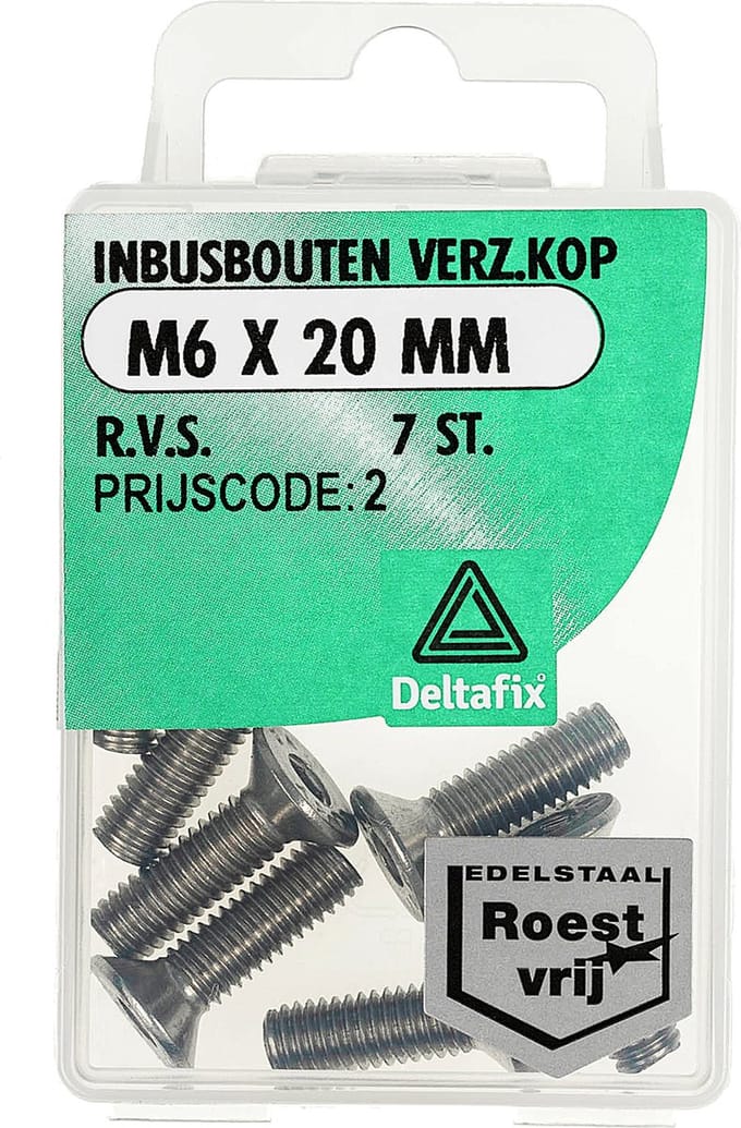 Deltafix - Inb.bout verz.kop m6x20mm rvs 7st