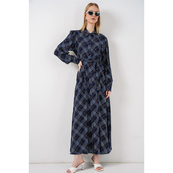 Gingham Midi Hemdjurk met Knopsluiting