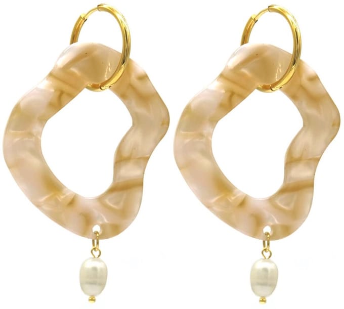 Oorbellen - Abstracte Hanger - RVS - 6 cm - Lichtbruin