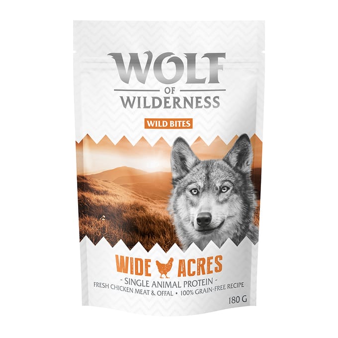 180g Wide Acres Kip Wild Bites Wolf of Wilderness Hondensnacks