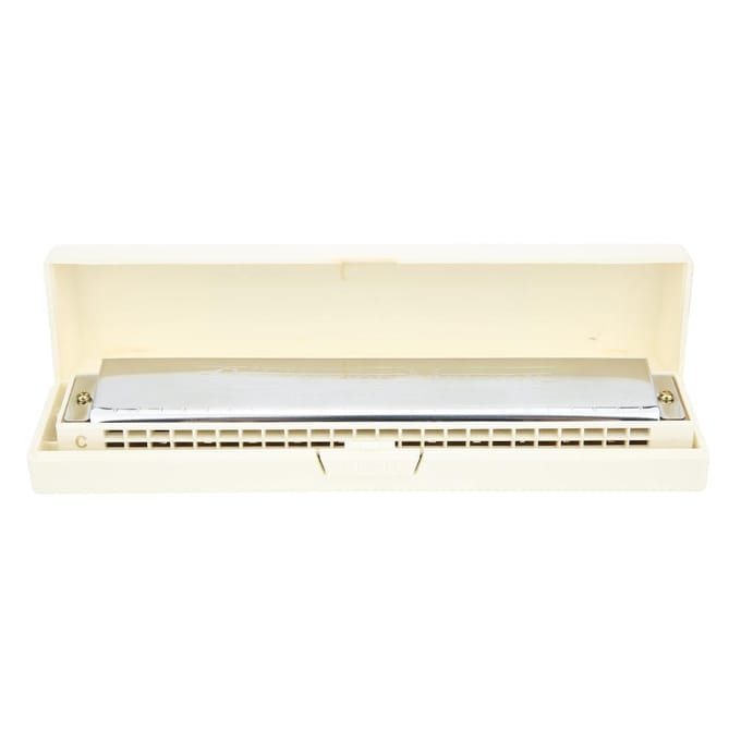 Harmonica Professionnel Diatonique Clé de Do Couvercle en Acier Inoxydable 24 Trous blanc