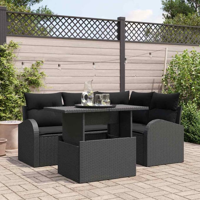 vidaXL - Tuinbank - Set - 5 - st - Zwart - poly - rattan