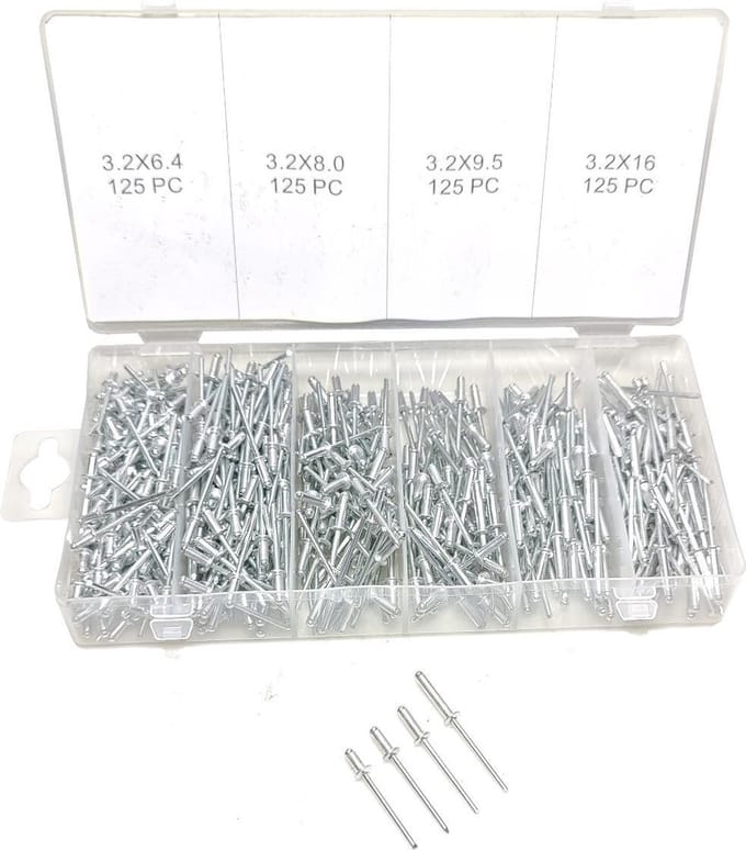 500 Delige popnagels 3,2mm set diverse lengte's blindklinknagel