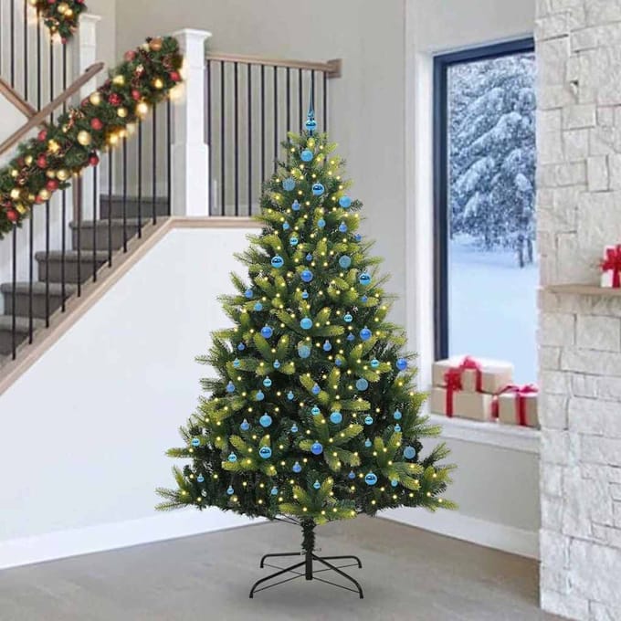 vidaXL - Kunstmatige - Scharnierende - Kerstboom - 300 - LEDs - Groen - 240 - cm