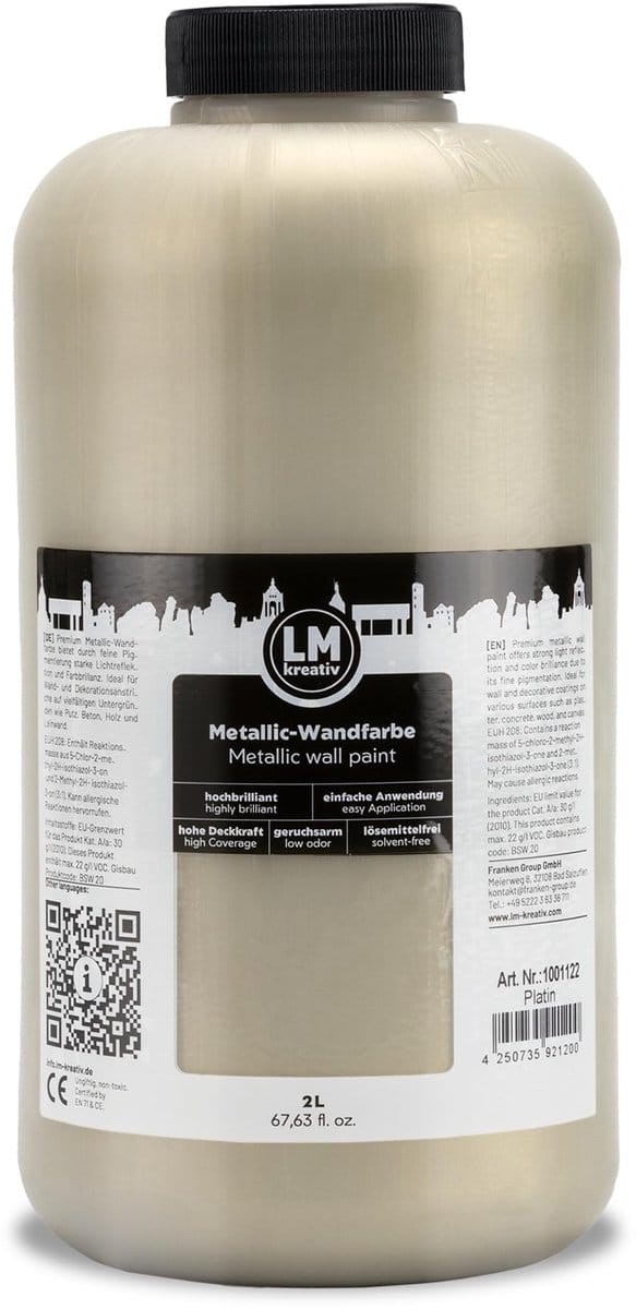 LM-Kreativ metallic wandverf – Platin – 2 liter – waterbasis